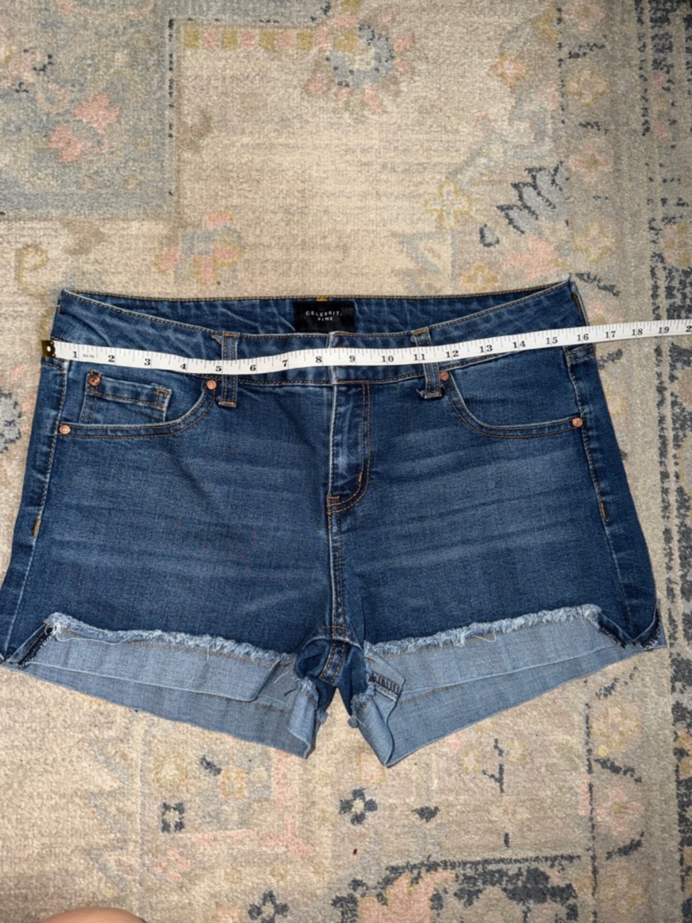Celebrity Pink Dark Blue Rolled-Hem Denim Shorts